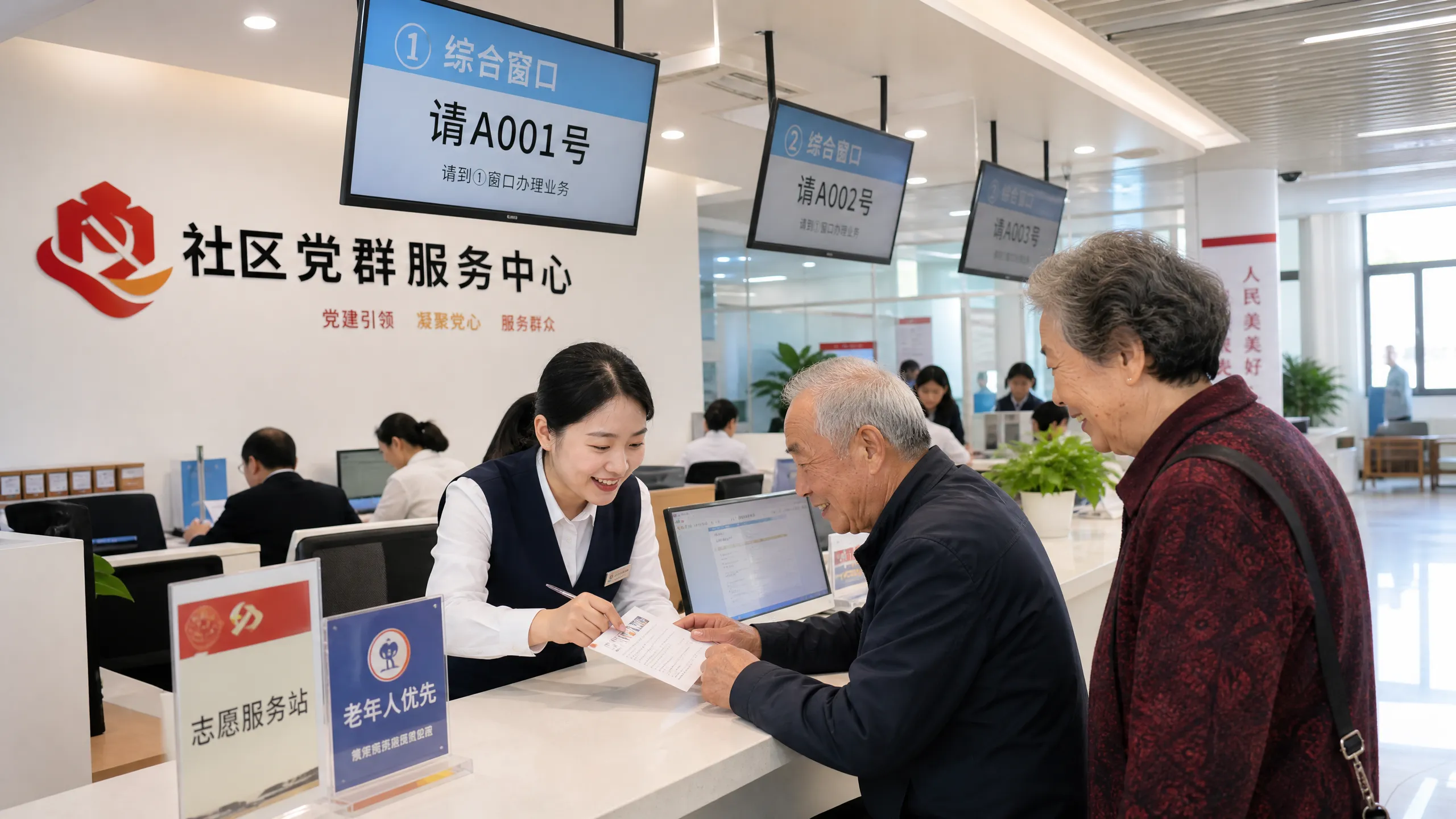 社区便民服务中心工作人员为居民​办理业﻿务
